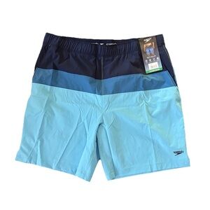 NWT Speedo Men's Tech Volley UPF50+
Swim Shorts trunks Size XL Blue Blocks